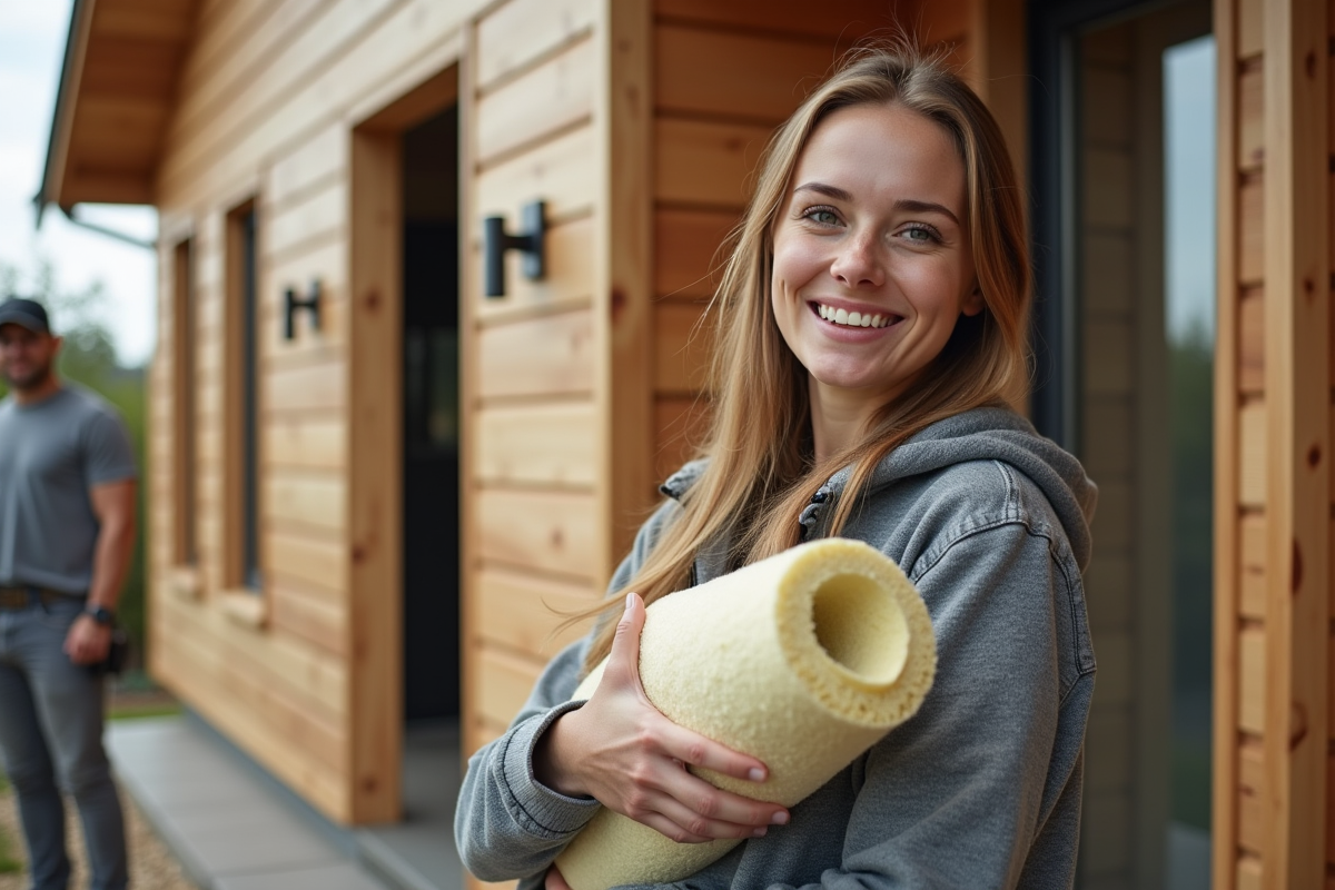 Jeune femme avec rouleau d