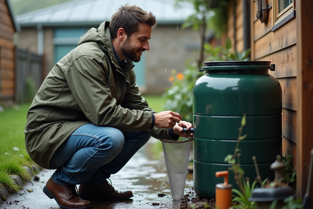 Jeune homme installant un filtre sur un baril d